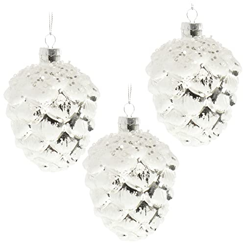 com-four® 3X Premium Christbaumschmuck, Kiefernzapfen aus Glas