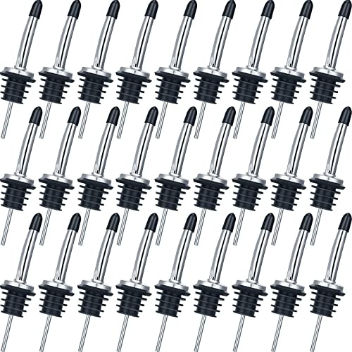 Chengu 72 Pcs Liquor Spout Stainless Steel Bottle Pourers Tapered Liquor Pourers with Rubber Dust Caps Tapered Spouts Set Bar Supplies Vinegar Bottle Dispenser Wine Spout for Alcohol Olive Oil
