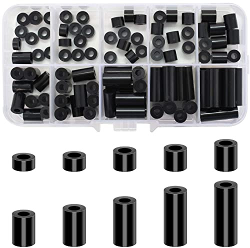 Vesaneae 100 Pièces Entretoise Ronde M3, Entretoise Plastique M3 Noire, Pour vis Tube Rondelle, Entretoise Ronde Plate, Rondelles Plastique Isolation Plat Entretoise Assortiment pour Mécanique