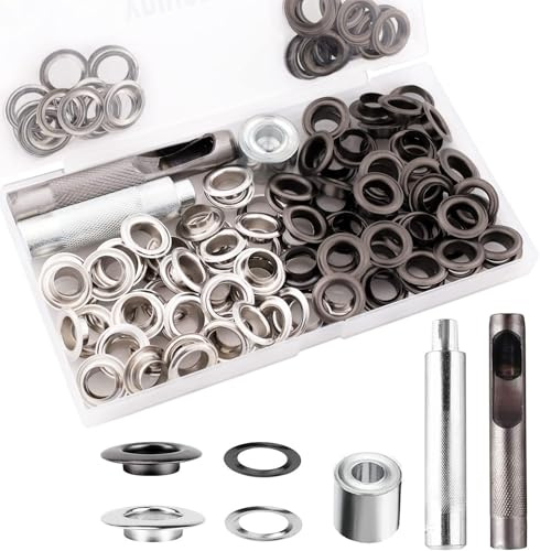 Edelstahl Ösen Set, 1/2 inch Ösen Werkzeug Kit, 103 Ösen Set, ringösen mit Basis, Stanzwerkzeug, Spitzes Werkzeug für DIY Segeltücher, Plane, Bootabdeckungen