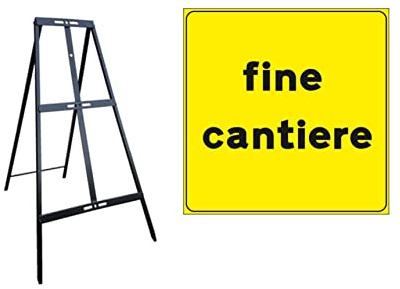 CARTELLO IN LAMIERA SCATOLATA QUADRATO 60X60 cm - FINE CANTIERE - SEGNALE CATARIFRAGENTE CON CAVALLETTO (CARTELLO)