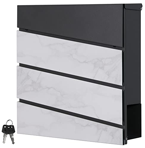 ML-Design Cassetta Postale Montaggio a Parete Muro Esterno 37 x 36,5 x 11 cm in Acciaio Antracite/Aspetto Marmo Buca delle Lettere con Scomparto Porta Giornali Stile Moderno con Serratura e 2 Chiavi
