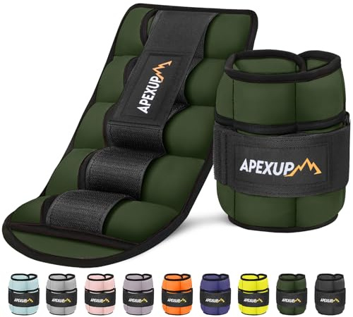 APEXUP 10lbs/Pair Adjustable Ankle Weights for Women and Men, Modularized Leg Weight Straps for Yoga, Walking, Running, Aerobics, Gym, Physical Therapy (Green)