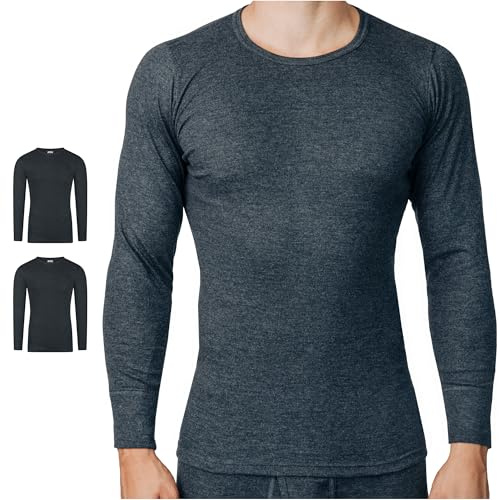 SES Camiseta de punto de rayas finas de manga larga para hombre, pack de 2, S-4XL, 100% algodón - Camiseta interior larga y transpirable para hombre como camiseta interior o camiseta para dormir o