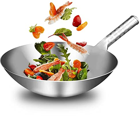 ECOLEK Antiaderenti Wok in Ghisa, AntiGraffio e Multifunzione Pentola, Facile da Pulire Wok Cinese per Fornello a Induzione/fornello a Gas (36cm)