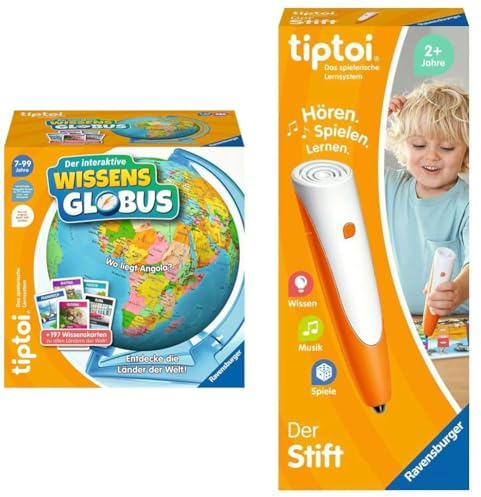 Ravensburger tiptoi® Spiel 00107 - Der interaktive Wissens-Globus - Lern-Globus für Kinder ab 7 Jahren, für 1-4 Spieler & tiptoi® Stift 00110 - Das spielerische Lernsystem