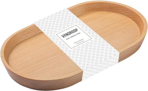 Vandroop Mini plateau de service en bois pour fêtes, table à thé et basse, petite assiette ovale en bois pour fruits et collations, plateau décoratif pour bijoux, clés et pièces de monnaie, plateau