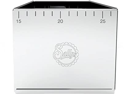 Sallys Telaio da forno Quattro – Dimensioni regolabili da 14,5 x 14,5 cm fino a 26 x 26 cm – Altezza 10,5 cm – Stampo angolare – Nastro in acciaio inox – con scala – lavabile in lavastoviglie