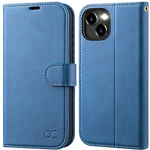 OCASE for iPhone 15 Case, Premium PU Leather Wallet, Light Blue | Flip Phone Cover with RFID Blocking, Card Holder, Shockproof TPU, Stand Function for 6.1 Inch iPhone15