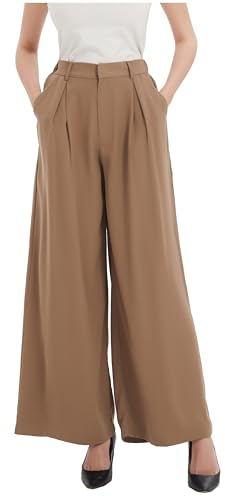 Tronjori Femme Taille Haute Pantalons Casual Jambes Larges Plissé Devant Vintage Pantalon avec Poches pour Les Loisirs, Le Travail and Le Bureau