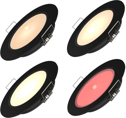 camperxlite 4 Piezas 2.5W Foco Empotrable 12VDC Regulable para Camper, 76mm Aluminio Extraplano Focos LED Interior Techo 24VDC, Spot con Luz Roja para Autocaravana Barco Tráiler Baño CRI 93 (3000K)