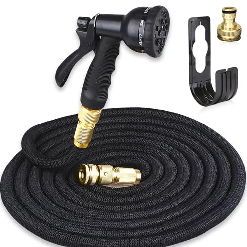 Manguera de Jardín Extensible 30 Metros - Núcleo de Latex y conector de latón - Multifunción con Pistola de 8 Modos y Accesorios Completos- Manguera ultra Resistente con Soporte Incluido.