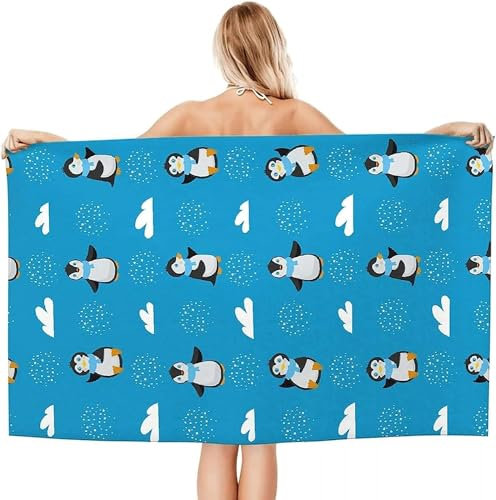 okoikfc 3D Strandtuch 80x160 cm Pinguin Badetuch Groß Pinguin Microfaser Handtücher Weich Schnell Trocknen Strandhandtuch Herren Frauen Badetücher, Strandtücher Strandlaken Handtuch A1760