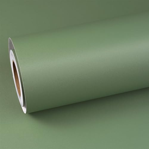 ReWallpaper Papier Peint Vert Papier Adhesif pour Meuble Vintage Épais 40cm×7m Papier Adhesif Mural Salon Salle de Bain Film Autocollant Decoratif Vert Sauge Revêtement Plan de Travail Adhésif