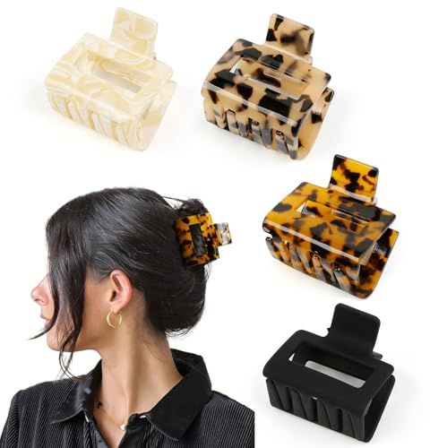 TEBIEKOY Hair Claw Clips for Women 4Pcs 2 Small Claw Clips Tortoise Shell Leopard Hair Clips for Thin Thick Hair Strong Hold Acetate French Clip Nonslip Jaw Clip Hair Accessories