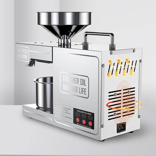 Electric Oil Press Machine, Automatic Oil Press Hot/Cold Oil Extraction Machine Electric Oil Expeller Machine Stainless Steel 304 Press Temperature Constant 200°C 820W for Flaxseed Peanut Sesame