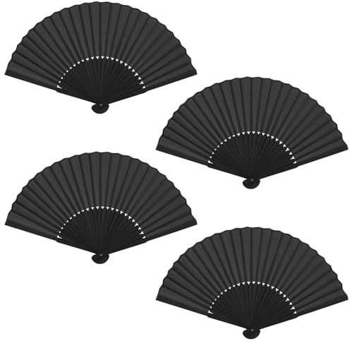 Fhioevt 4 Stück Fächer Schwarz Handfächer Faltfächer Handheld Faltventilator Sommer Bambus Faltbare Fecher Schwarz Chinesische Handfächer Fächer Stoff für Hochzeiten, Tanz, Party, Geschenk