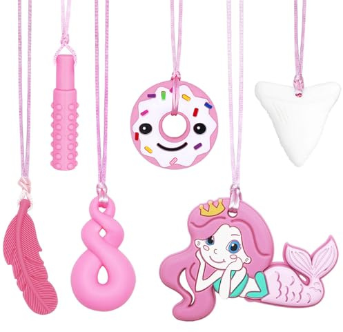 CLDY TDAH Kinder-Halsband, 6 Stück sensorische Kauhalsbänder für autistische Kinder, ADHS, Kleinkinder, Erwachsene, weicher Beißring, BPA-frei