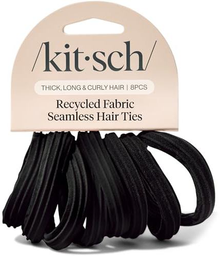 Kitsch Seamless Black Hair Ties No Damage 8pcs - Hair Bands for Women - Strong Stretchy Hairbands & Hair Bobbles - Soft Nylon Hair Elastics, Snag-Free Rubber Bands for Updos & Braids