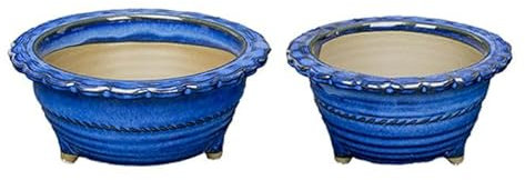 Vasi per bonsai Giapponesi Morrisan rotondi in gres smaltato blu (Set da n.2 pezzi) - B04-13