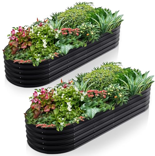 Warmiehomy 2 Packs 240x80x42cm Extra Large Raised Garden Bed Kit, Metal Planter Box Outdoor with Reinforced Rods, Rounded Galvanised Bottomless Raised Beds for Garden, Anthracite