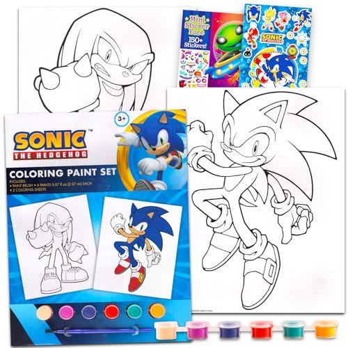 Sonic the Hedgehog Paint Posters Set - Bundle with Sonic Painting Activity Book with Coloring Pages, Stickers, More | Sonic the Hedgehog Coloring and Activities for Toddlers, Kids