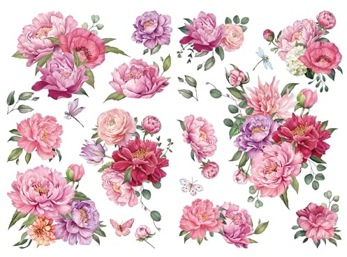 Joeyan 2 Stück Rub On Sticker Blumen, Groß Möbelaufkleber 42x30cm, Folie Transferaufkleber zum Basteln & Dekorieren DIY Handwerk auf Holz Glas Metall Leinwand Porzellan Kunststoff (Schöne Rosen)