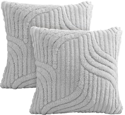 Artoid Mode Grau Geometrie Streifen Plüsch Künstliche Pelz Kissenbezüge 2er Set, 45x45 cm Jacquard Samt Sofakissen Zierkissenbezug Schlafzimmer Deko