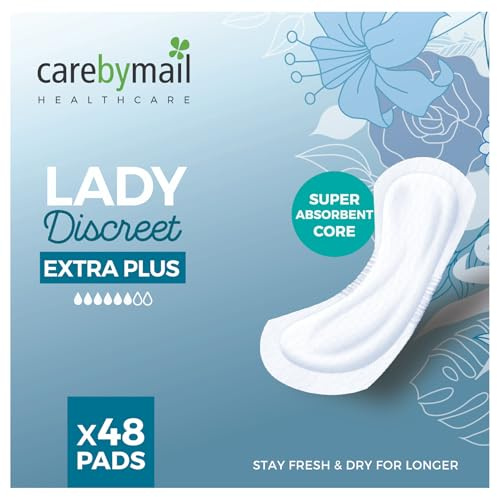 48 x CarebyMail Lady Discreet Extra Plus Incontinence Pads for Women - Individually Wrapped - with Adhesive Strip - Soft, Breathable with Fast Absorption (6 Packs of 8 Pads)