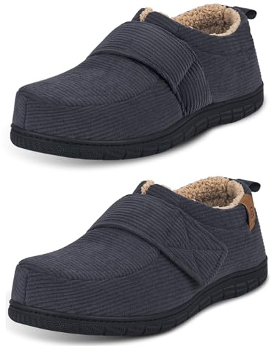 Garonne Men's Adjustable House Shoes Slippers Indoor Outdoor, with Memory Foam and Nonslip Rubber Sole(11,Dark Grey)