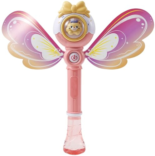 Harupink Magie Engel Seifenblasenstab Seifenblasenmaschine Kinder Seifenblasen Machine Seifenblasen Elektrisch Mit 130 ML Seifenblasenflüssigkeit Tank für Hochzeit Geburtstag Party(Kleinbär Rosa)