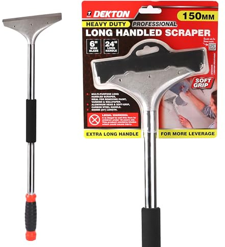 Dekton 6 Heavy Duty Long-Handled Scraper -600mm Soft-Grip Carbon Steel Handle, Aluminium Head, Ideal for Removing Paint, Varnish, Wallpaper & General Surface Prep