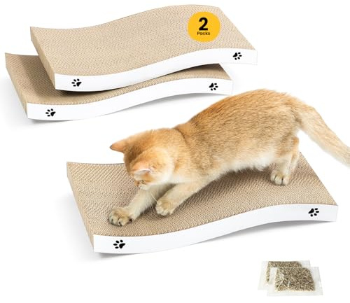 Katzen Kratzbrett aus Pappe – Kratzbretter Katze mit Wellenform, langlebige Kratzmatte als Möbelschutz für Sofa & Ecke, umkehrbare Kratzpappe für Wohnungskatzen (2er-Pack)
