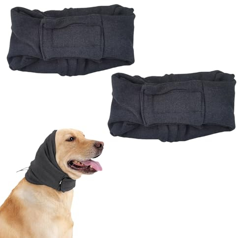 2 PCS Dog Snood Ear Protectors, Dog Firework Ear Muffs Adjustable Windproof Warmer for Pet Bathing Grooming Calming Anxiety Relief Reducing Noise
