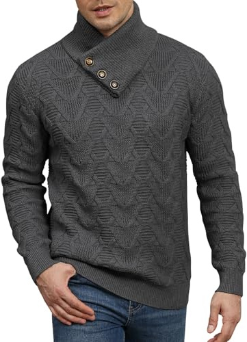 Comilaka Uomo Maglione Collo Alto Maglioni Manica Lunga Maglia Collo con Bottoni Pullover Tenere Caldo Autunno Inverno