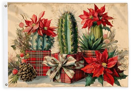 Bandiere a forma di stella di Natale per esterni, rustiche cactus pigne natalizie rosse bandiere decorative per esterni, resistente allo sbiadimento, decorazione per terrazza, patio, campeggio