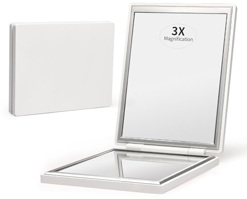 Kintion Compact Mirror, 1x/3x Magnification Pocket Small Mirror for Purse, Handbag, Portable Travel Makeup Mirror, Handheld, Folding, Gifts for Girls Women Men, White