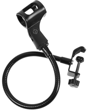 Baluue Adjustable Mic Stand with Clip-On Bracket Structure for Hands-Free Use, Made of Iron and Spray Paint, Wide Microphone Compatibility, for TV and Radio Station Use, Black Colour