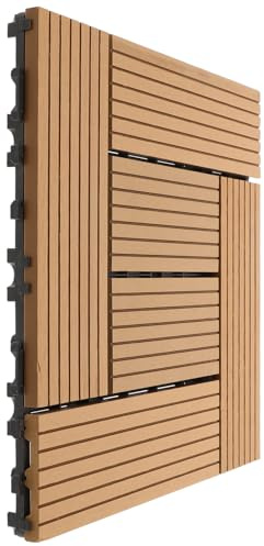 GRIRIW Plastic Interlocking Deck Tiles with Authentic Wood Grain Weather Resistant Outdoor Balcony Flooring Patio Decking Boards for Garden and Porch