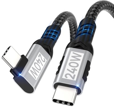 Câble USB-C vers USB-C 1m,[240W 48V/5A],câble de charge rapide coudé à 90° en nylon tressé PD3.1 pour iPhone 17/16/15/Pro Max/Plus,Samsung S24/S23/S22/S21,MacBook Pro/Air,iPad Pro/Air/Mini/Switch