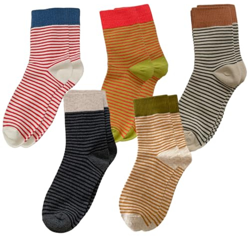 ROKZELT 5 pares Calcetines Mujer calcetines para mujer 35-38 39-42 de algodón coloridos calcetines deportivos transpirables calcetines de tenis retro Crew Socks mujer diseño rayas calcetines