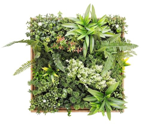 BONERVA Jardín Vertical Artificial Taormina con Marco de Madera Natural 50x50 cm Cuadro Vegetal Decorativo para Interior Estilo nórdico y contemporáneo sin Mantenimiento en oficinas y hoteles