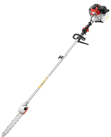 Desbrozadora multifunción de gasolina de 52 cc, 2 tiempos, podadora y cortasetos, 1,7 kW, con cuchilla de 25 cm, cortasetos de 45 cm y cadena de sierra de 30 cm, para jardín, bosques y paisajismo