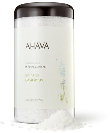 AHAVA Dead Sea Mineral Bath Salt, Soothing Eucalyptus - Intense Relaxation for Body & Mind, Elevates Moisture, Softens & Eases Sore Muscles, Enriched by Exclusive Dead Sea Salt & Osmoter blend, 32 Oz