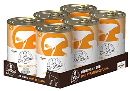 Dr. Link Spezial-Diät Hundefutter speziell für die Leber, Proteinquelle Huhn, für Hunde - Stoffwechsel, Elektrolytausgleich, Unterstützung der Leberfunktion – 6x400g