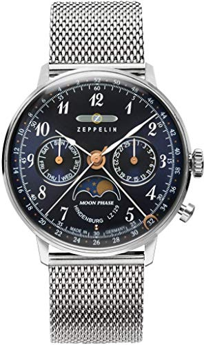 Zeppelin lz129 Hindenburg moonphase Damen Uhr analog Quarzwerk mit Edelstahl Armband 7037M-3