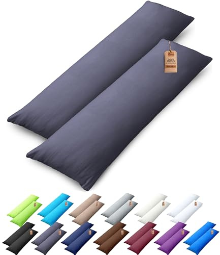 NatureMark 2er Set Jersey Kissenbezüge – 100% Baumwolle – Mit Reißverschluss – Weich & Atmungsaktiv – Anthrazit Grau, 40x145 cm (Seitenschläferkissen)