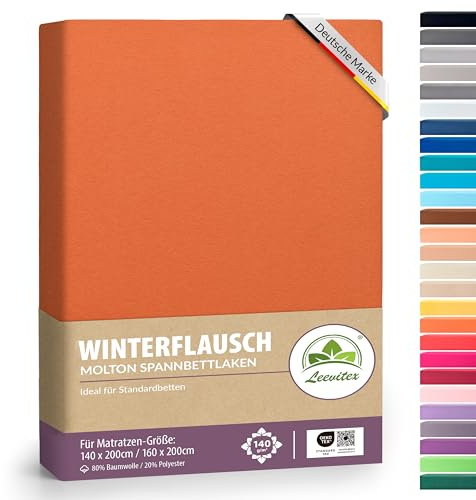 Winter Spannbettlaken | Farbenfrohes Thermo Fleece | Spannbetttuch, Bettlaken in vielen Größen und Farben (140 x 200 cm - 160 x 200 cm, Terrakotta/Dunkeloragne)