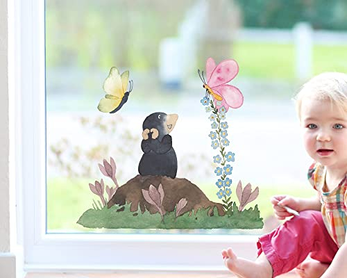 TinyFoxes Fensterbild Ostern Kleiner Maulwurf (40 x 37 cm) - selbstklebend und wiederverwendbar - Fensterbild Ostern - handgezeichnet von Kristin Franke