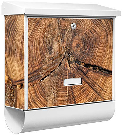 banjado® Burgwächter Briefkasten Weiß 38x39x12cm mit Motiv Jahresringe/Briefkasten mit Zeitungsfach/Briefkasten mit Zeitungsrolle/Postkasten inkl. Montagematerial & 2 Schlüsseln